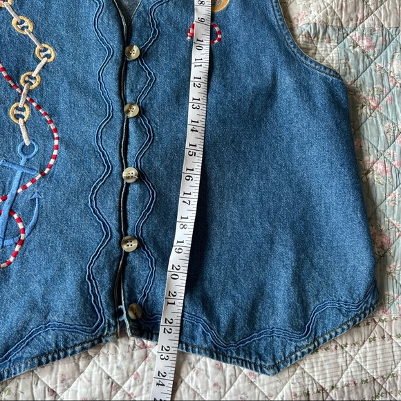 Vintage Lauren Jeffries Denim Nautical Print Vest 100% Cotton Size XL - Picture 9 of 10